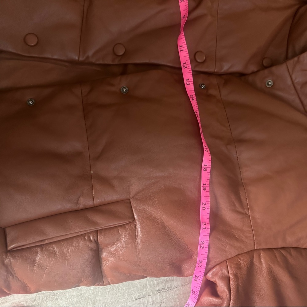 Free People Leather Puffer Jacket Cognac Brown Snap Front Cropped Size Small - Picture 5 of 11